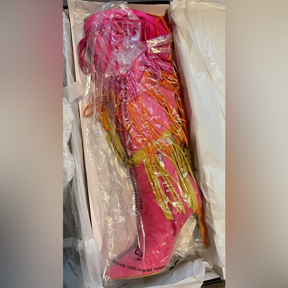 NWT Nine West Tasels Stiletto Heel Fringe Knee High Boots (Pink Multi, Size 6.5) - Picture 6 of 6